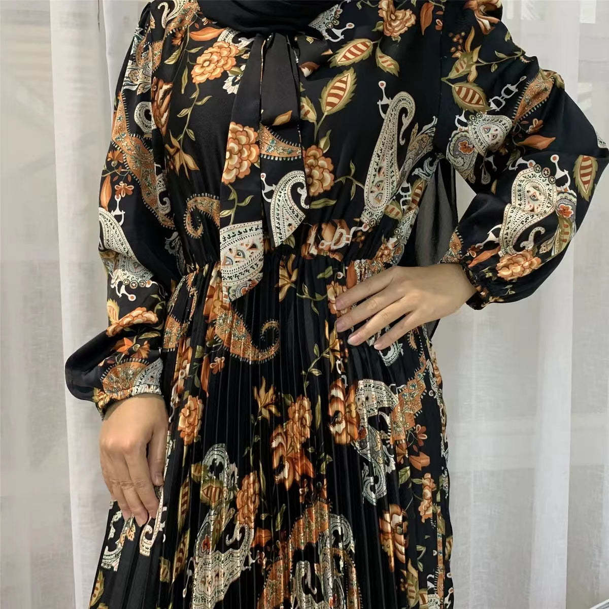 Muslim Islamic Women Floral Long Dress Ramadan Gift-xinru
