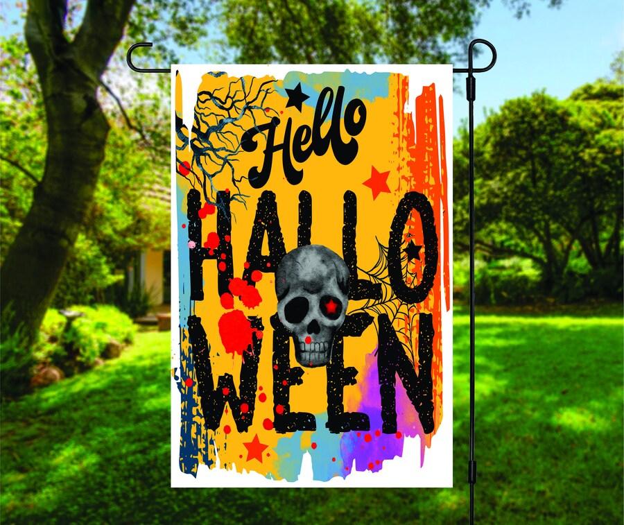Colorful Paint Skull Hello Halloween Halloween Gifts Garden House Flag-xinru shop