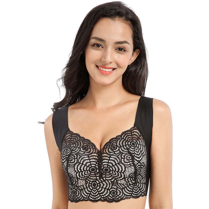 Stretch Full-Figure Seamless Lace Cut-Out Bra-xinru