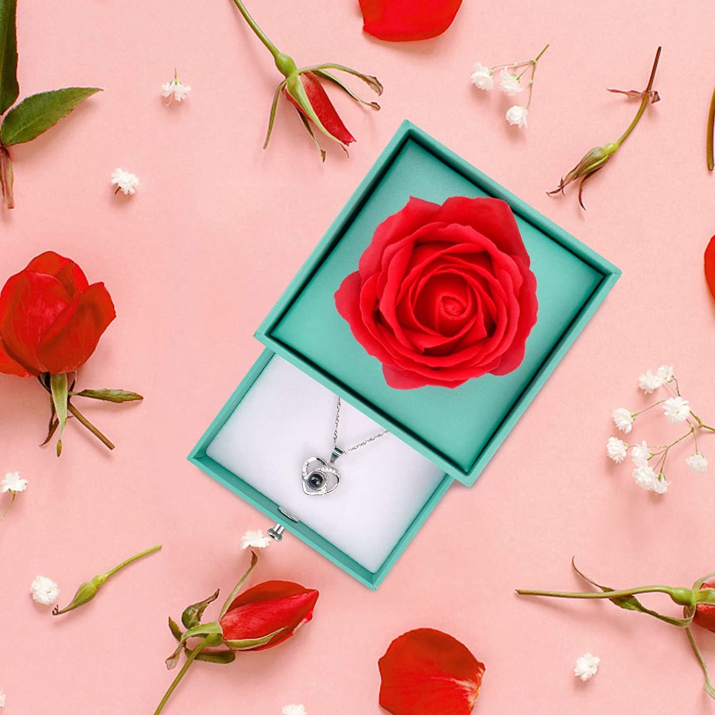 Mother's Day Gift Rose Love Sterling Silver Necklace 100 Languages Gift Box-xinru