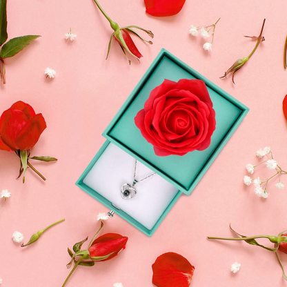Mother's Day Gift Rose Love Sterling Silver Necklace 100 Languages Gift Box-xinru