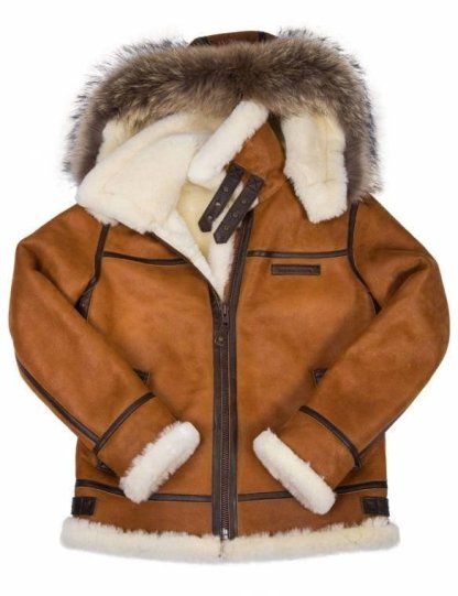 Sheepskin Pilot Jacket With Hood B3 Hooded Whiskey Art. 209-xinru shop