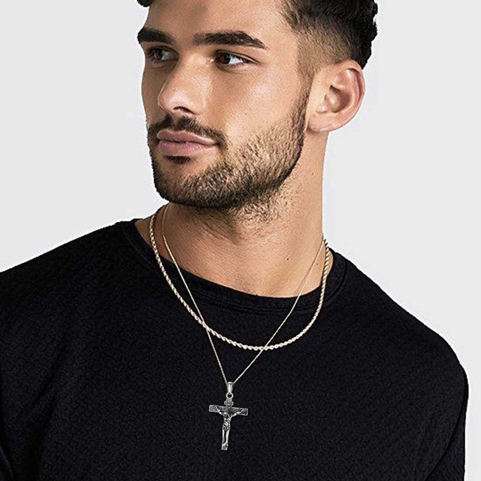 Sterling Silver Crucifix Cross Necklace Jesus Pendant For Men Women-xinru