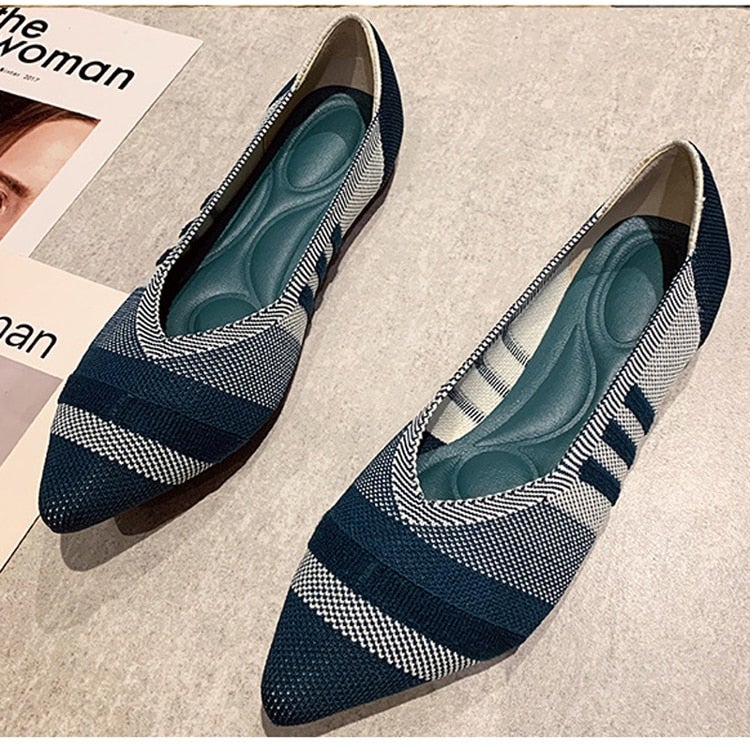 Fashion Knitted Pointed Shoes Flat Bottom Comfortable Plus Size-xinru