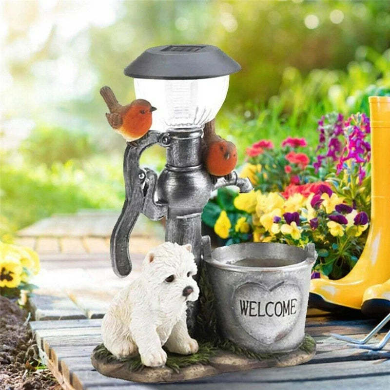 Garden Statue Outdoor Indoor Cat Dog Bunny Figurine Solar Garden Light-xinru