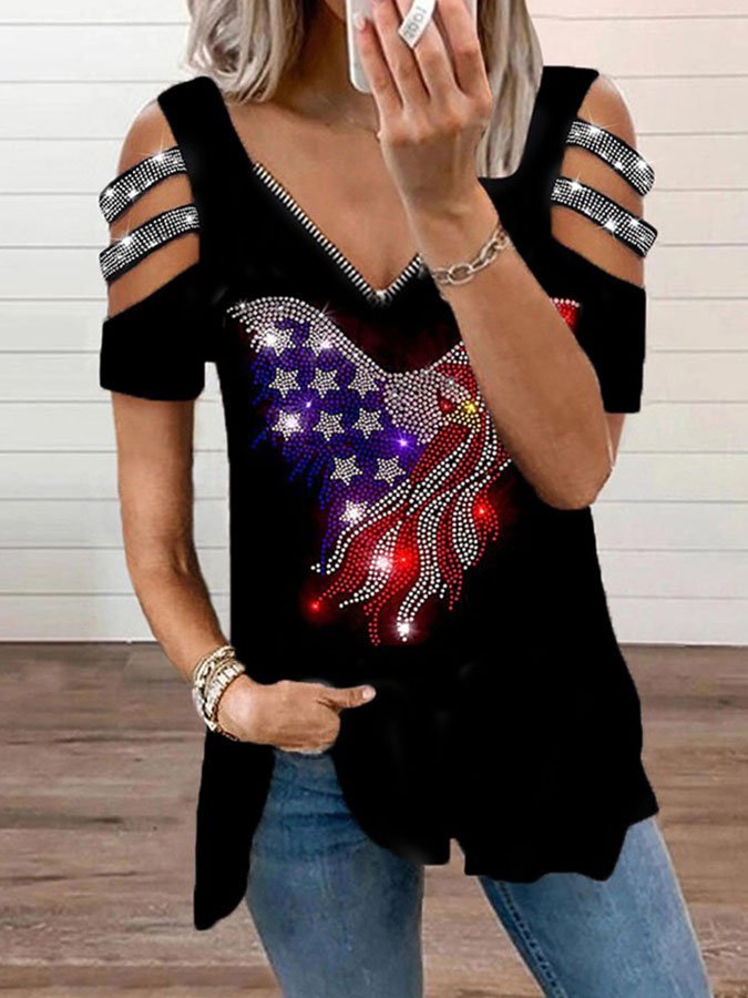 Women Independence Day Clothing Retro Flag Short Sleeve T-Shirt-xinru