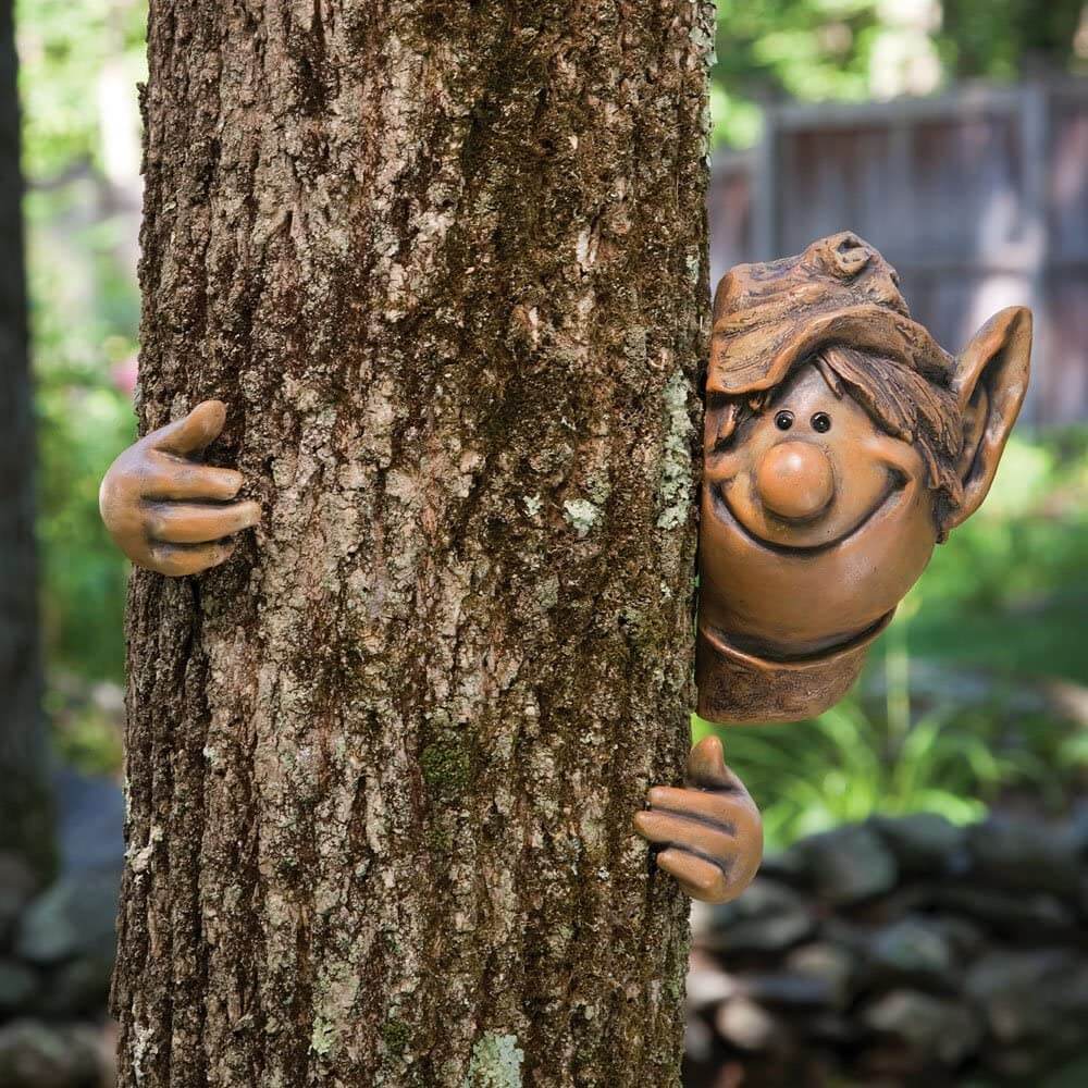 Garden Peeker E-Lf Tree Hugger Polyresin Outdoor Tree Sculpture Garden Decor-xinru