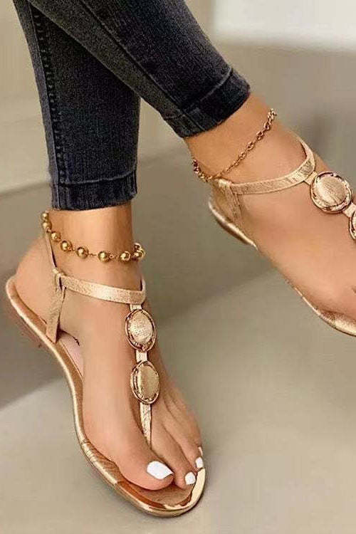 Women Solid Beaded Tie Toe Flat Sandals-xinru