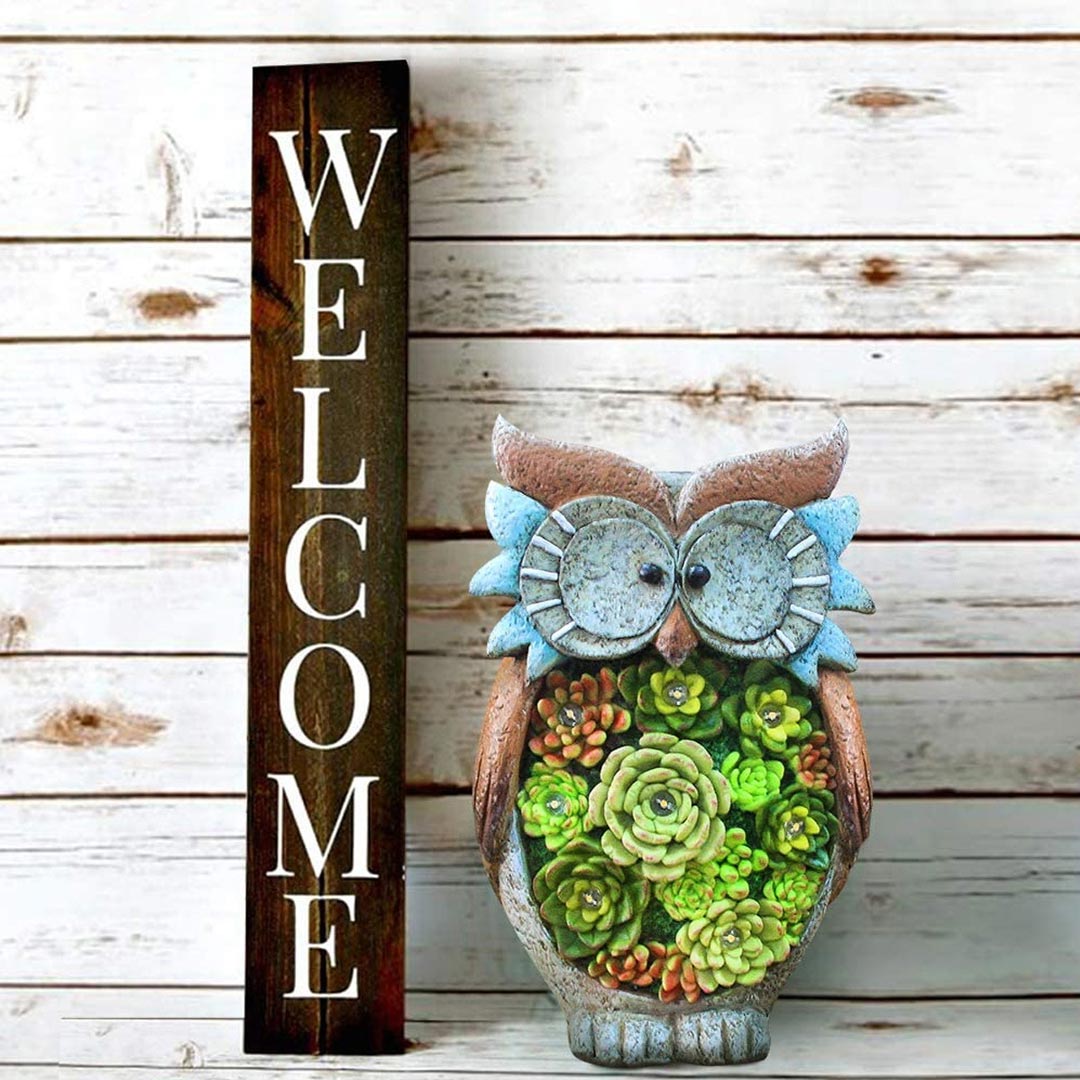 Garden Statue Owl Figurines Solar Powered Resin animal Sculpture-xinru