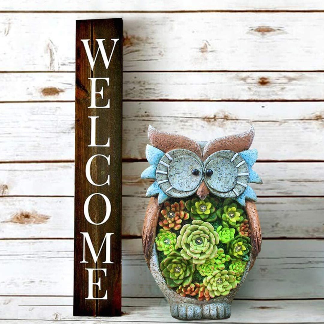 Garden Statue Owl Figurines Solar Powered Resin animal Sculpture-xinru