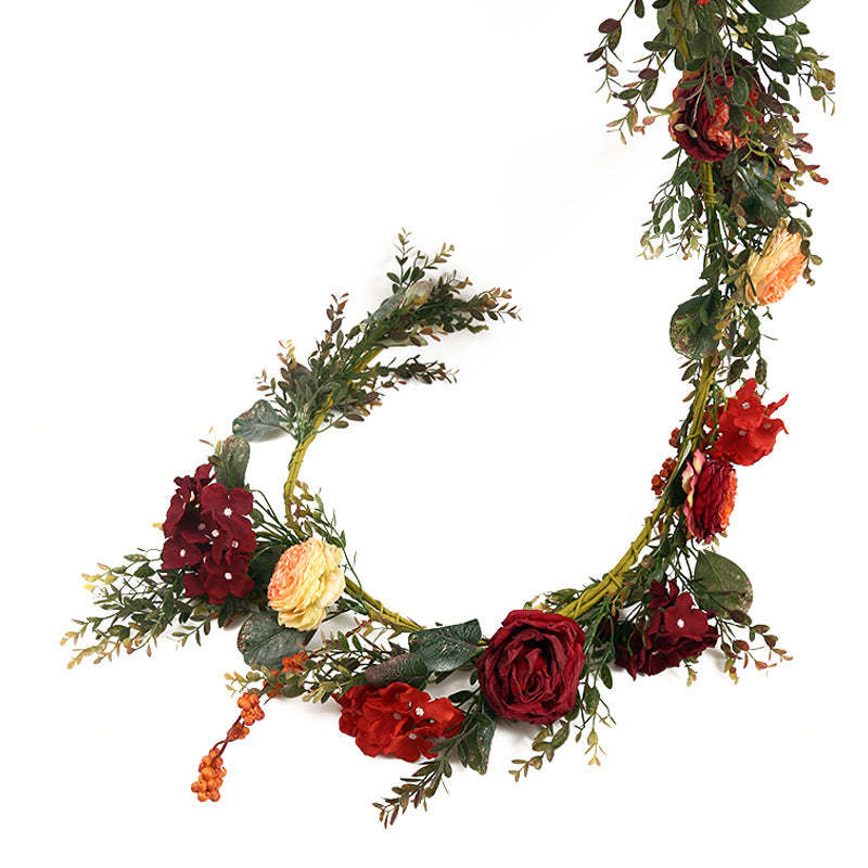 Party Wedding Decoration Vintage Red Rose Eucalyptus Spring Garland-xinru