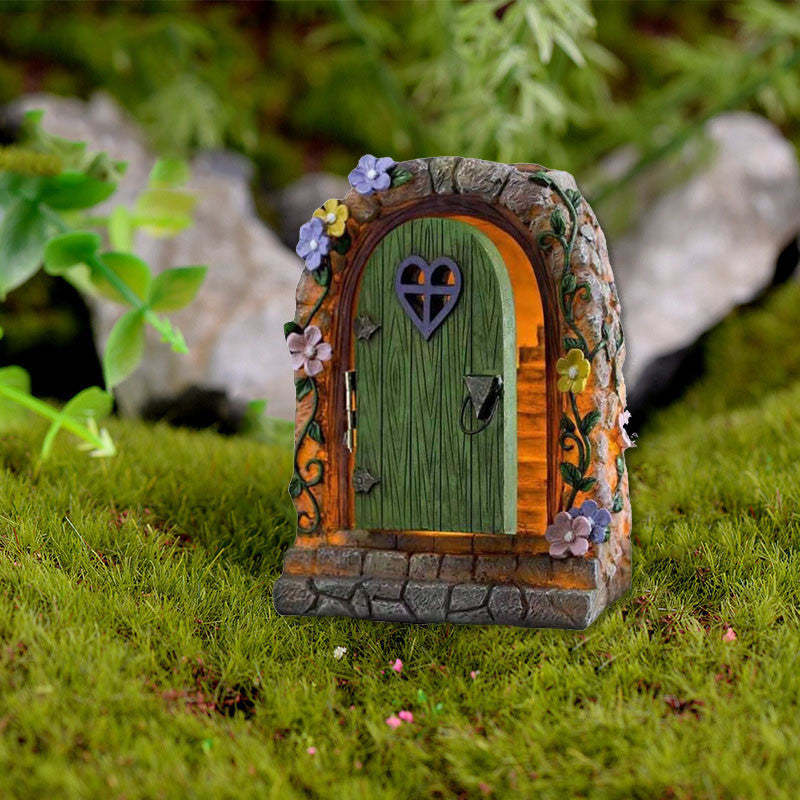 Solar Fairy Garden Stone Gate Resin Fairy Garden Ornament-xinru