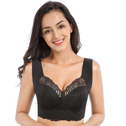 Stretch Full-Figure Seamless Lace Cut-Out Bra-xinru