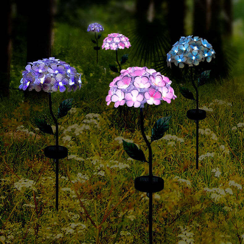 Modern Solar Outdoor Waterproof Simulation Hydrangea LED  Ground Plug Light-xinru