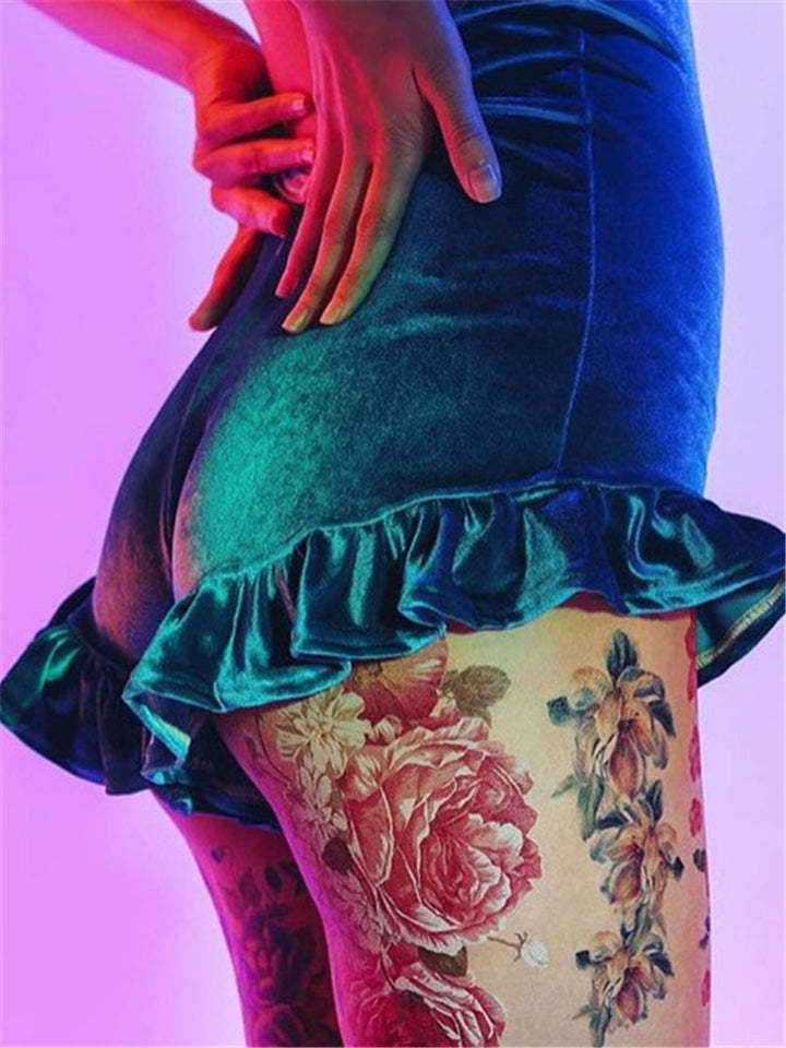 Women Velvet Shorts Casual High Waist Sexy Ruffle Shorts-xinru