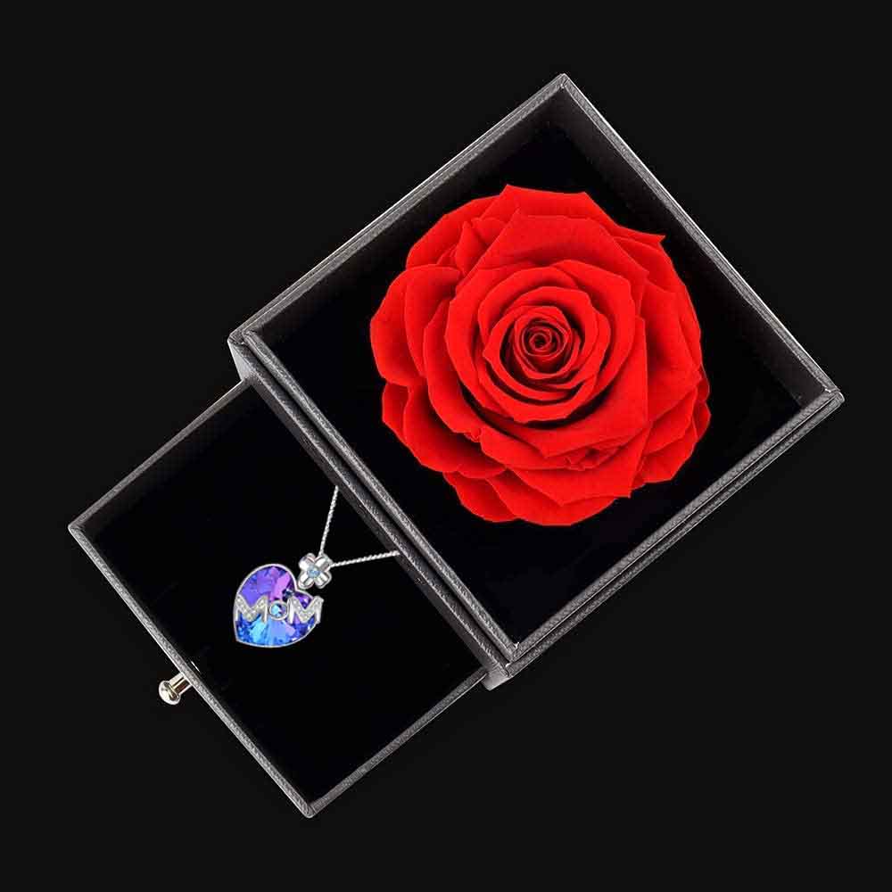 Mother's Day Gift Preserved Red Real Rose With  Necklace-xinru