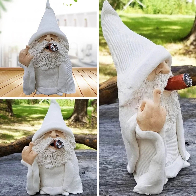 Funny Smoking Dwarf Garden Sculpture Ornaments Scornful Wizard Gnome Statue-xinru