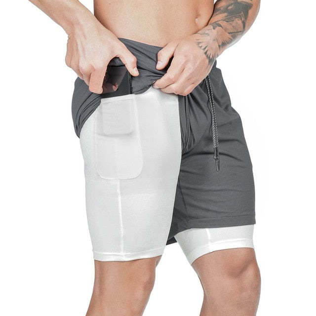 Men Drawstring Waist Sports Shorts With Phone Pocket-xinru