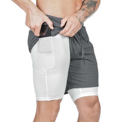Men Drawstring Waist Sports Shorts With Phone Pocket-xinru