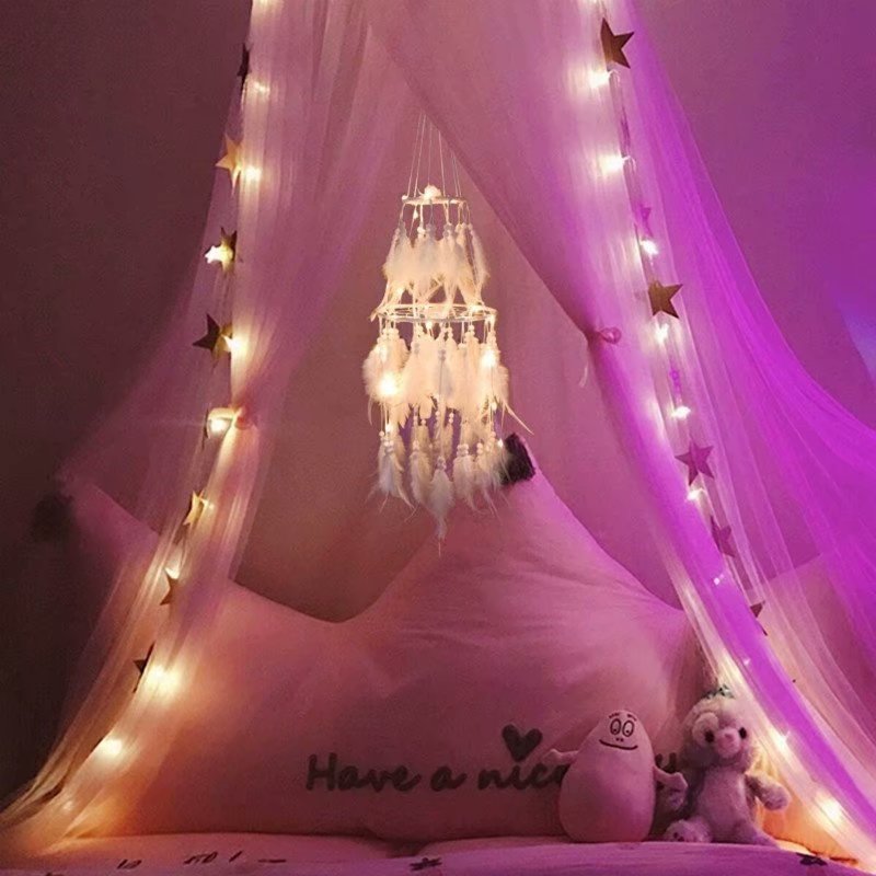 LED Light Dream Catcher Light String White Feather Night Light Home Party-xinru