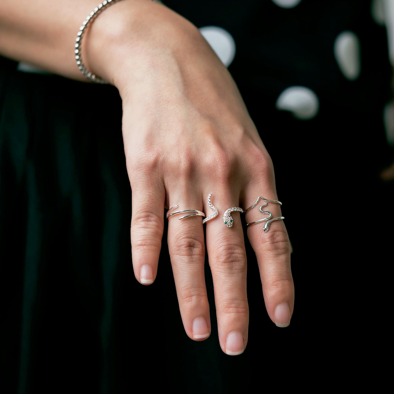 Snake Shape Sterling Silver Cocktail Ring-xinru