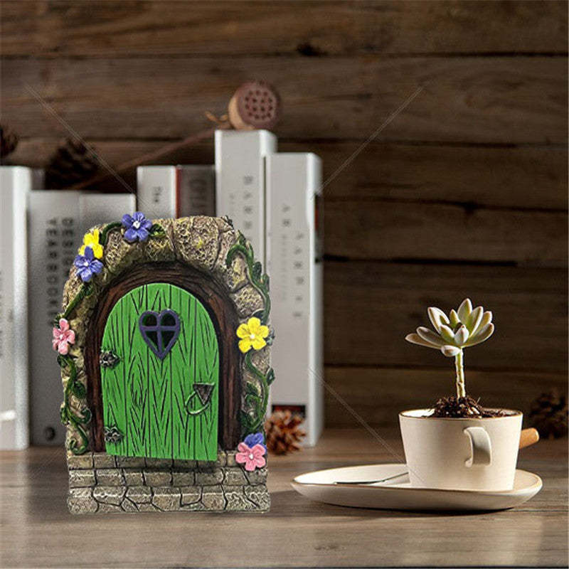 Solar Fairy Garden Stone Gate Resin Fairy Garden Ornament-xinru