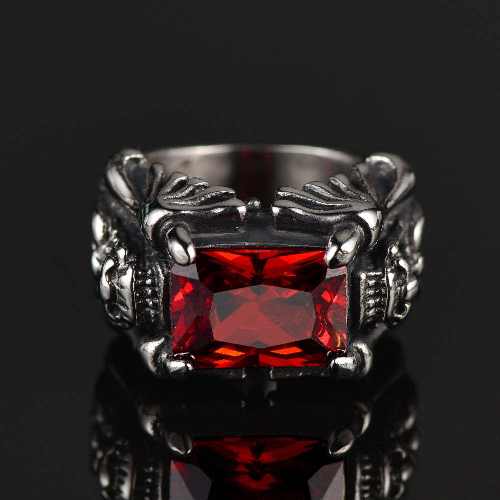 Gothic Stainless Steel Dragon Crystal Ruby Ring For Men-xinru