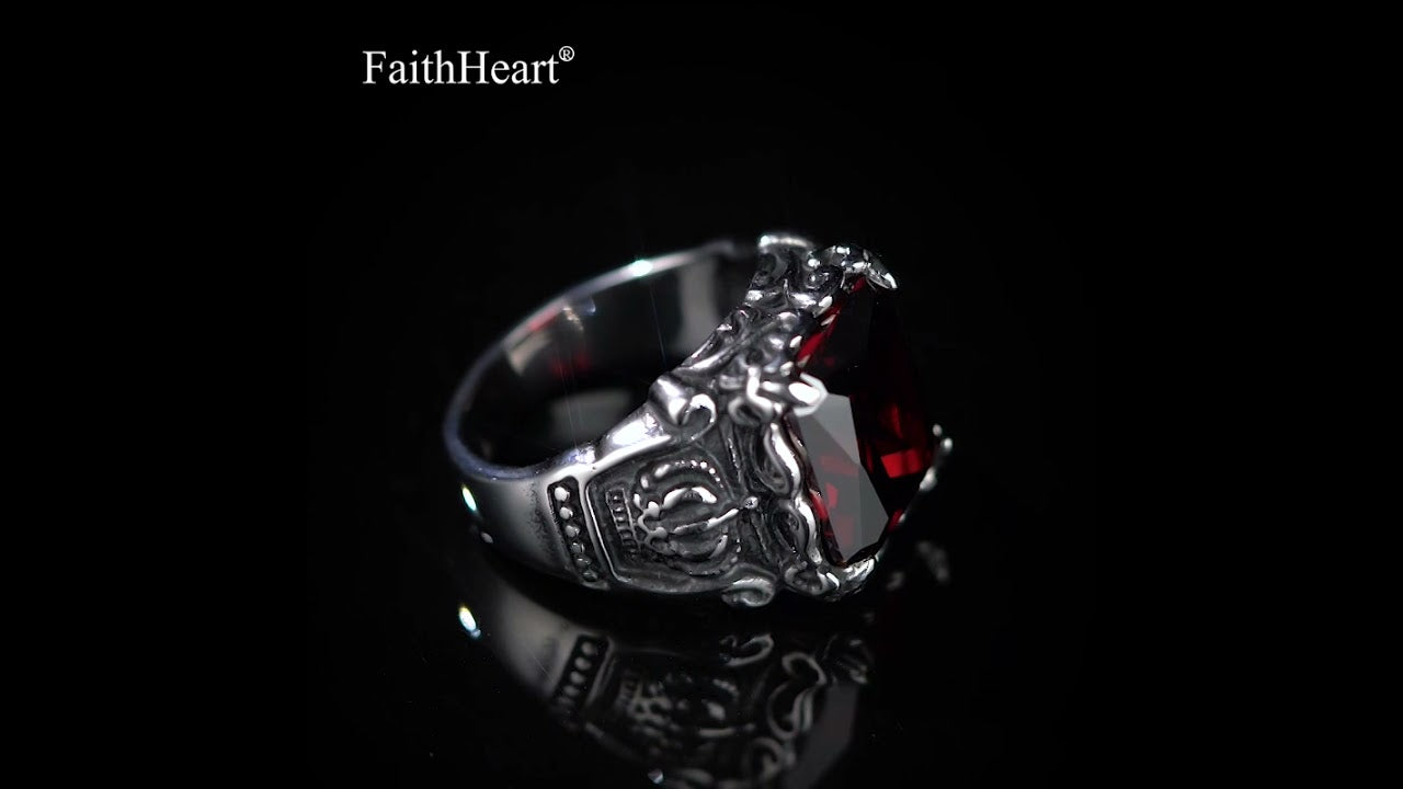 Vintage Stainless Steel Ruby Crystal Crown Ring For Men-xinru