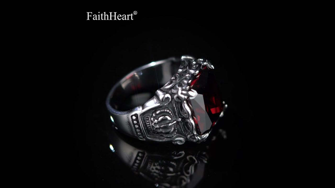 Vintage Stainless Steel Ruby Crystal Crown Ring For Men-xinru