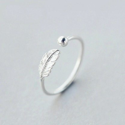 Women Vintage Statement Adjustable Feather Ring in Sterling Silver-xinru