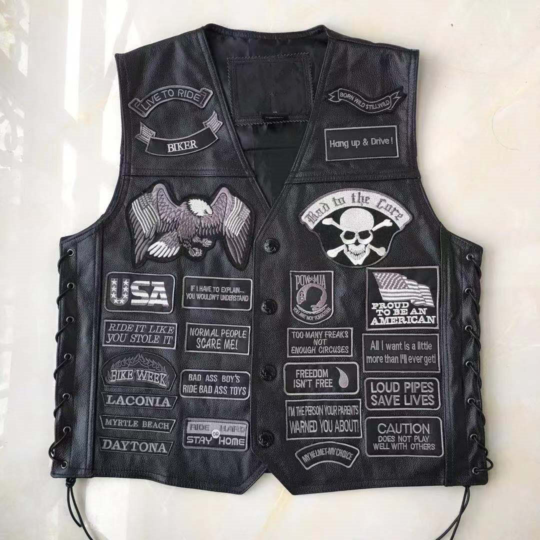 Hand-embroidered Motorcycle Leather Vest For Rider-xinru shop
