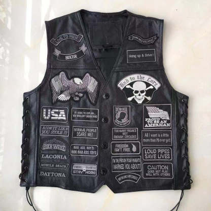 Hand-embroidered Motorcycle Leather Vest For Rider-xinru shop