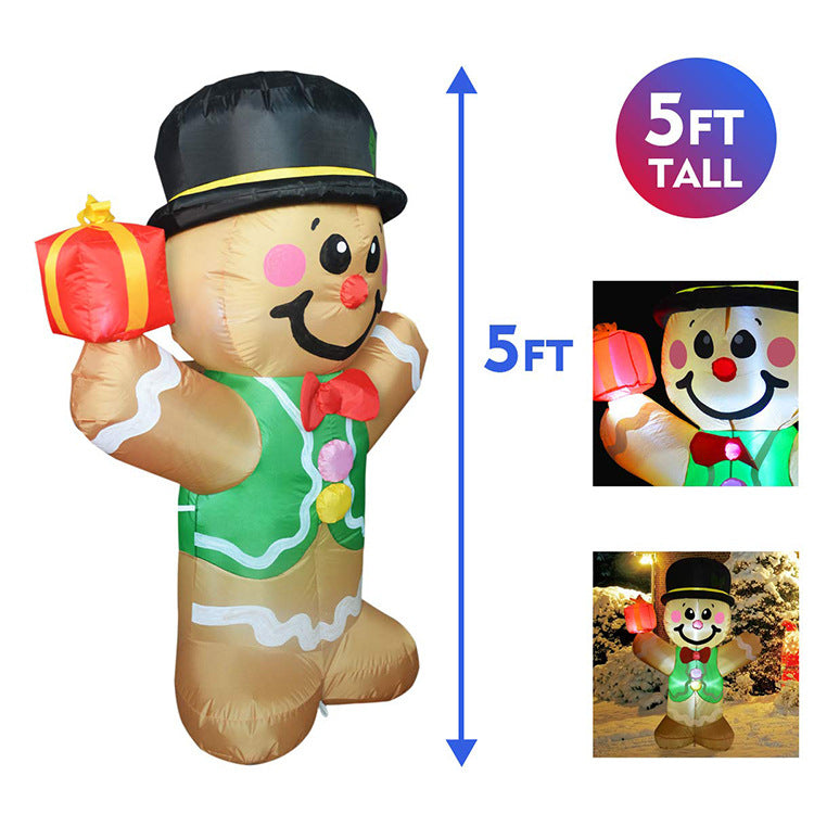 5 FT Christmas Inflatables Outdoor Gingerbread Man Cookie with LED Lights-xinru shop