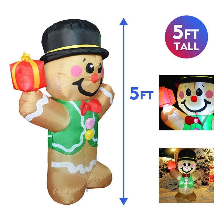 5 FT Christmas Inflatables Outdoor Gingerbread Man Cookie with LED Lights-xinru shop