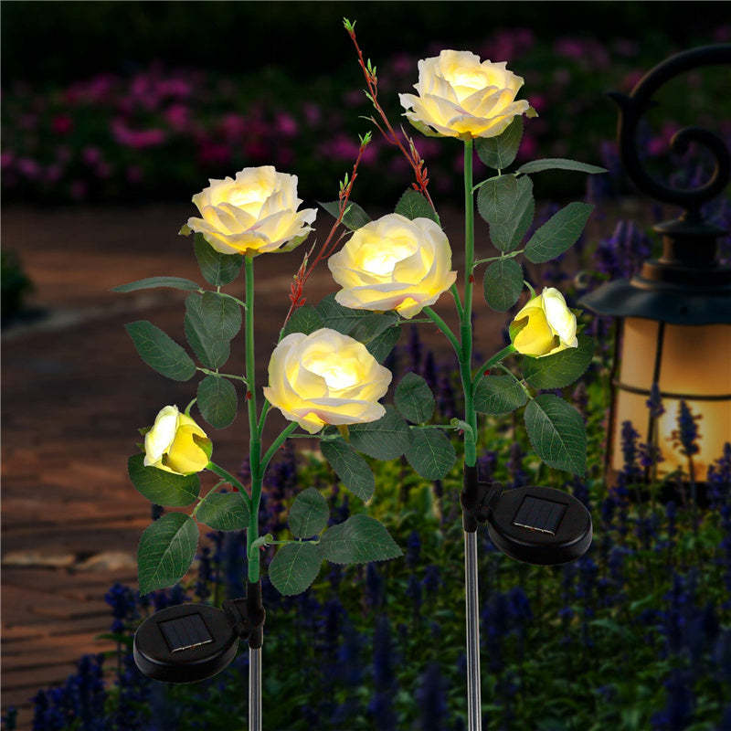 2 Packs Solar Rose Flower Stake Lights With 6 Rose Flowers-xinru