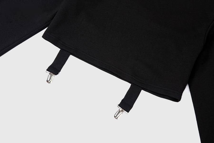 Women Midriff-baring Sweatershirt Dragon Print Sleeve Crop Tops With Chains-xinru