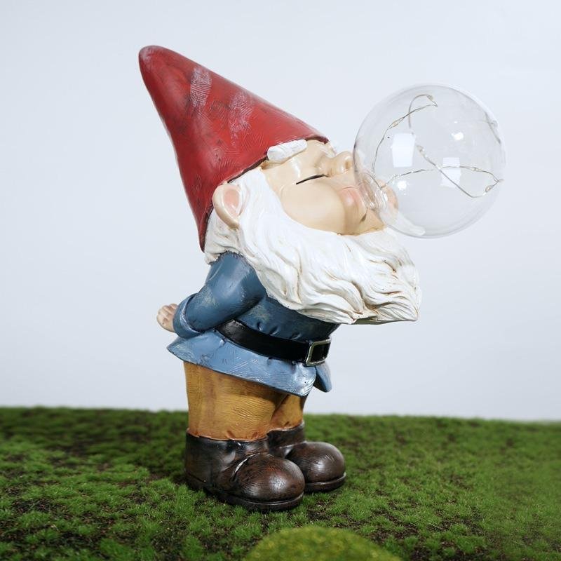 Solar Light Funny Garden Gnomes Blowing Bubbles Statue-xinru