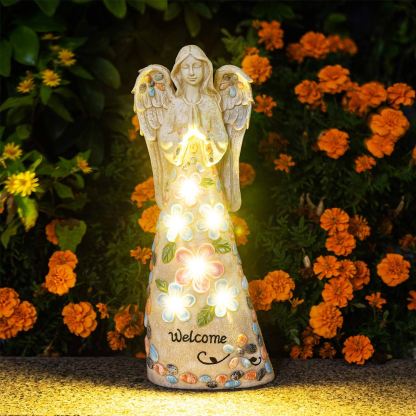 Garden Figurine Angel Statue Welcome Sign Solar Sculpture-xinru