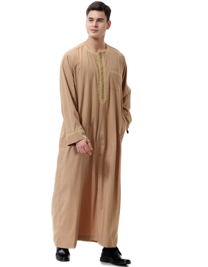 Men Round Neck Linen  Long Sleeve Muslim Islamic Clothing-xinru