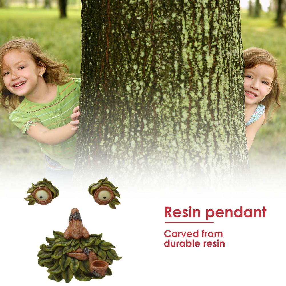 Tree Face Decoration Tree Bark Grimace Facial Features Decoration Garden Ornament-xinru