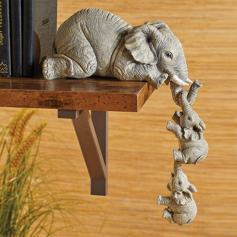 3Pcs Resin Elephant Sitter Figurines Wealth Figurine Hanging Off The Edge of Shelf Table Home Decoration-xinru shop