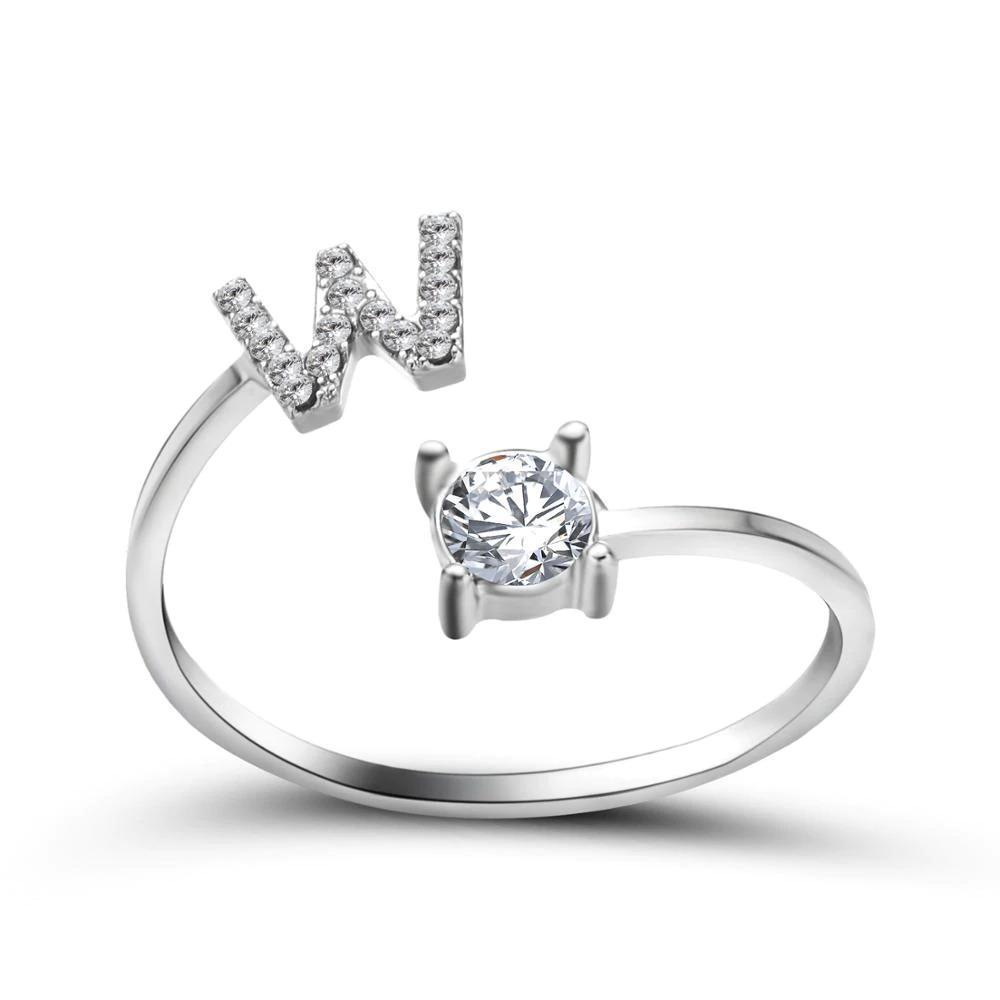 Adjustable A-Z Initial Letter With Rhinestone Personalized Ring-xinru