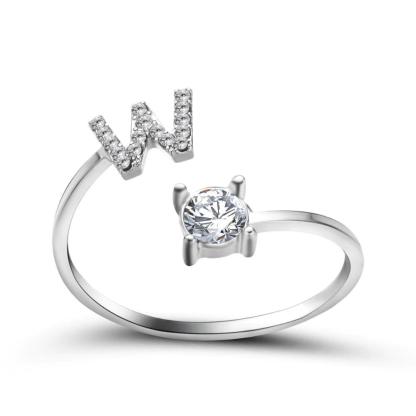 Adjustable A-Z Initial Letter With Rhinestone Personalized Ring-xinru