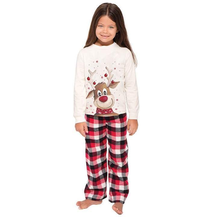 Plus Size Long/Short Sleeve Cute Deer Print Plaid Matching Pajamas Set for Family-xinru shop