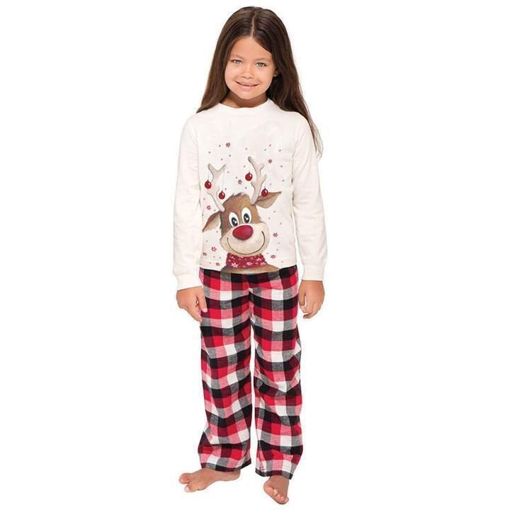 Plus Size Long/Short Sleeve Cute Deer Print Plaid Matching Pajamas Set for Family-xinru shop