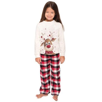 Plus Size Long/Short Sleeve Cute Deer Print Plaid Matching Pajamas Set for Family-xinru shop