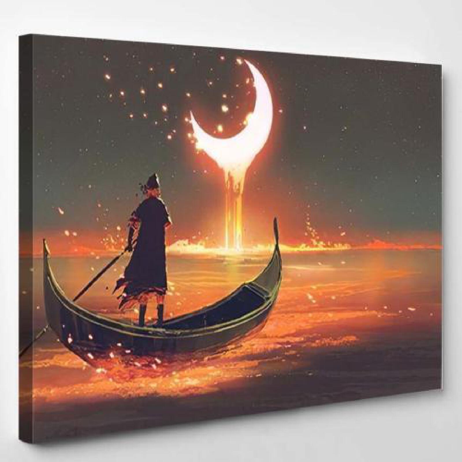 Surreal Concept Man Rowing Boat Glowing-xinru shop