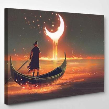 Surreal Concept Man Rowing Boat Glowing-xinru shop