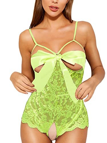 Romwe Women's Self Knot Front Teddy Lingerie One Piece Floral Lace Bodysuit Babydoll-xinru