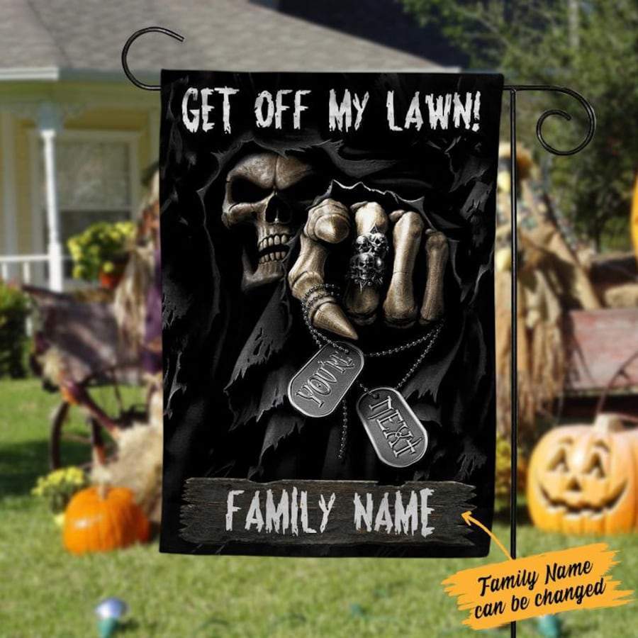 Personalized - Custom Name Skull Get Off My Lawn Halloween Black Halloween Gifts Garden House Flag-xinru shop